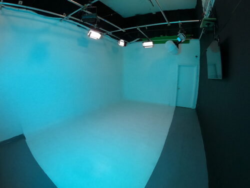 Inside-Mainstream-entertainment-studio rent hollywood movie studio lit aqua green with RGB Led lights