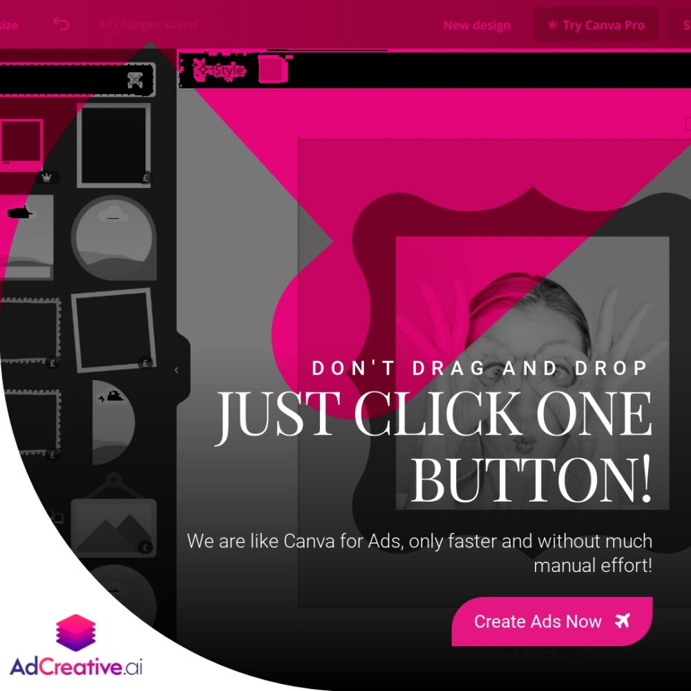 Click A Button Design multiple ad Creatives Versions in minutes AdCreative.ai digital marketing