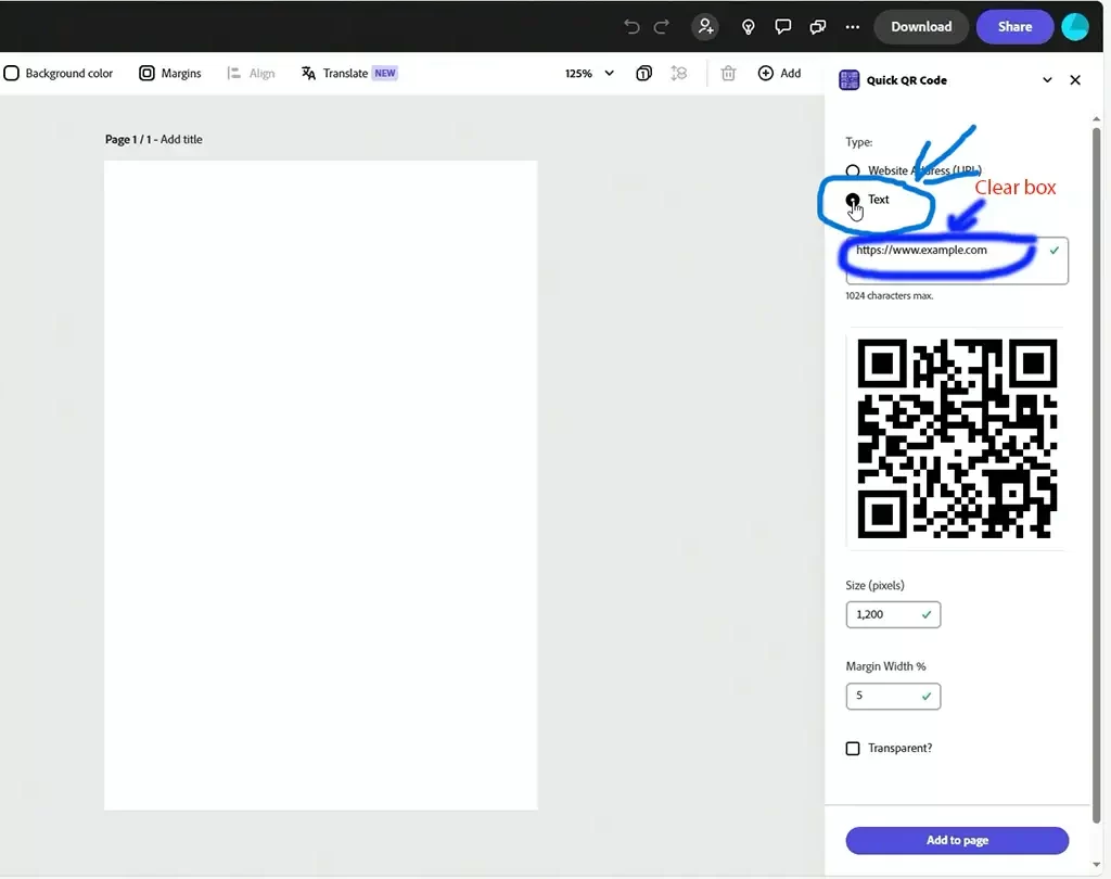 image showing to use any qr code generator with text input